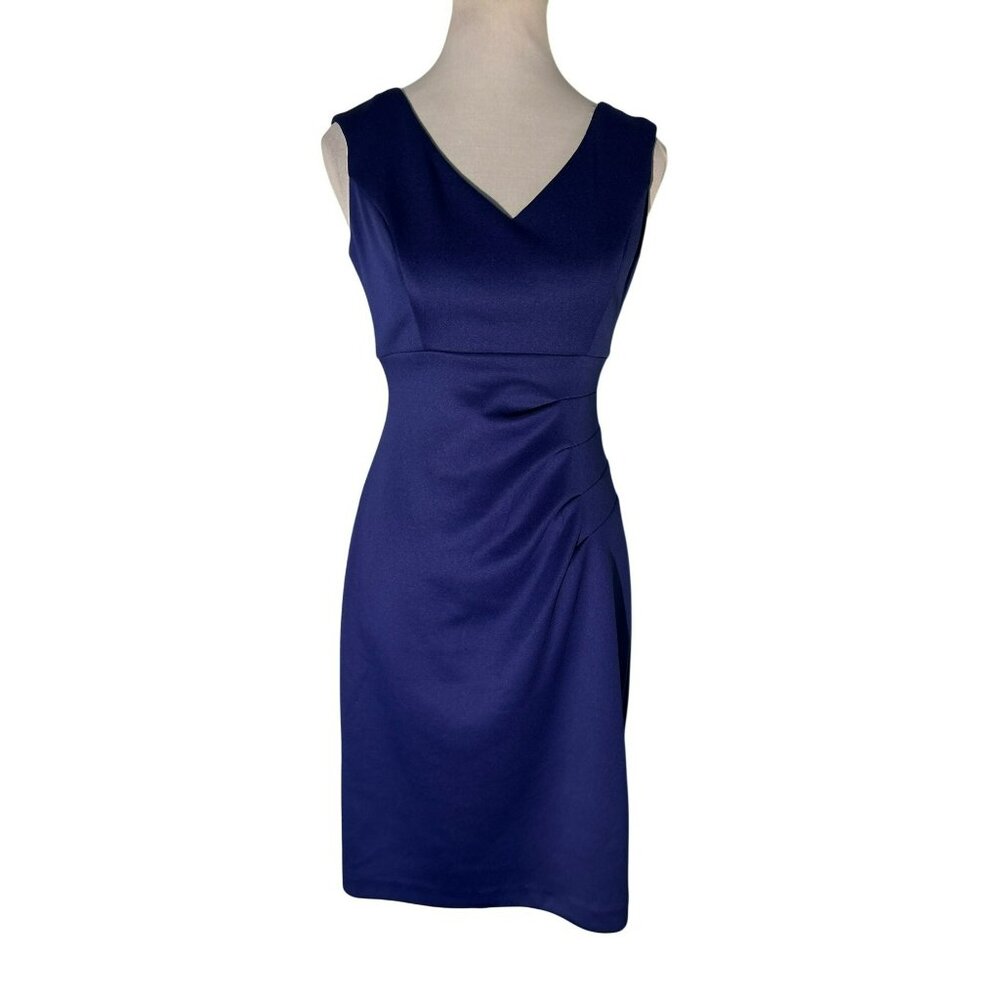 Dressbarn Established 1962 Sleeveless Blue Sheath Dress With V-Neckline Size 4